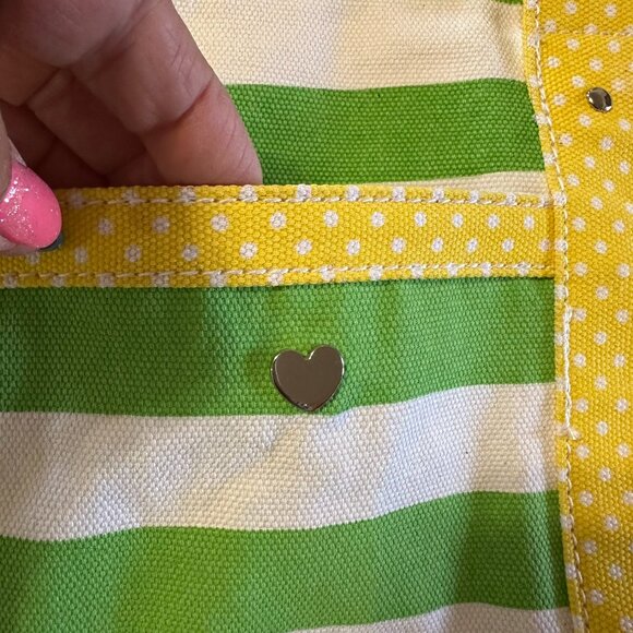 Vintage New Kirra White Canvas Bag with Green Stripes Yellow Trim Purse Beach - Picture 5 of 12